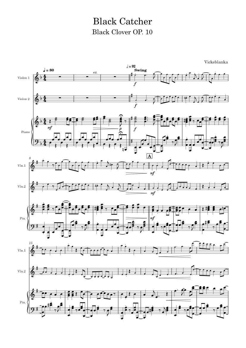 Black Catcher – Vickeblanka (ビッケブランカ) Sheet Music with