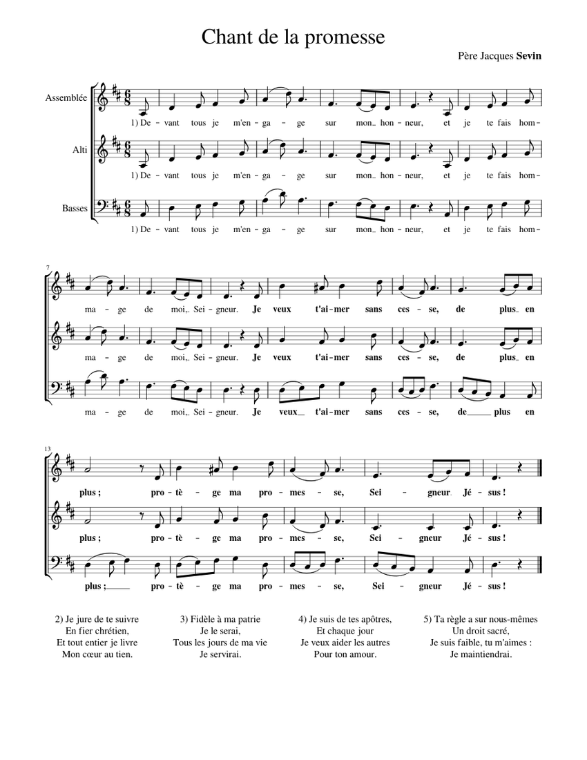 Chant de la promesse - Père Sevin Sheet music for Vocals (Choral