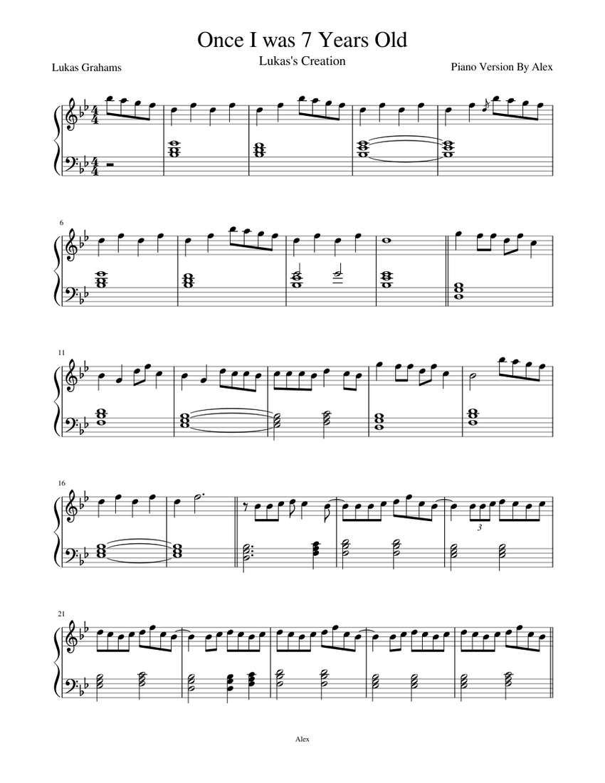 7 Years Old Piano Sheet Music