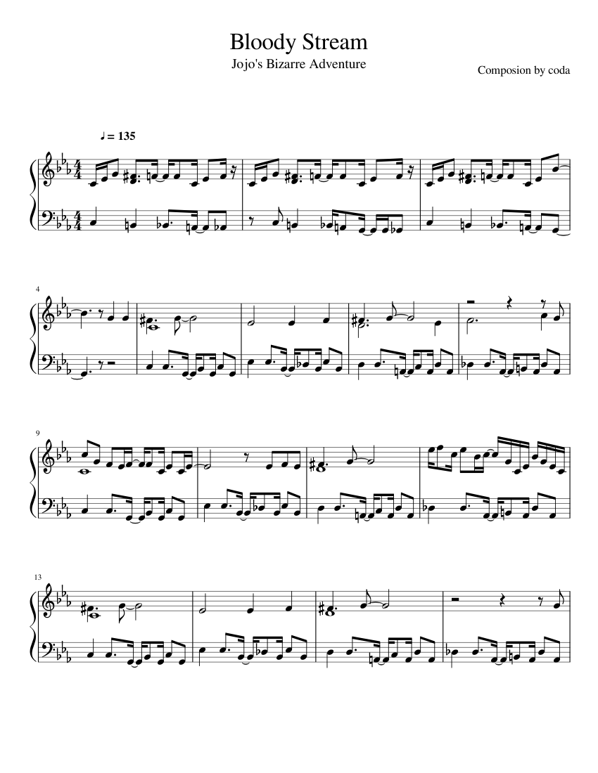 Bloody Stream Fixed Rythmes Sheet Music For Piano Solo Musescore Com - jojo roblox piano sheets