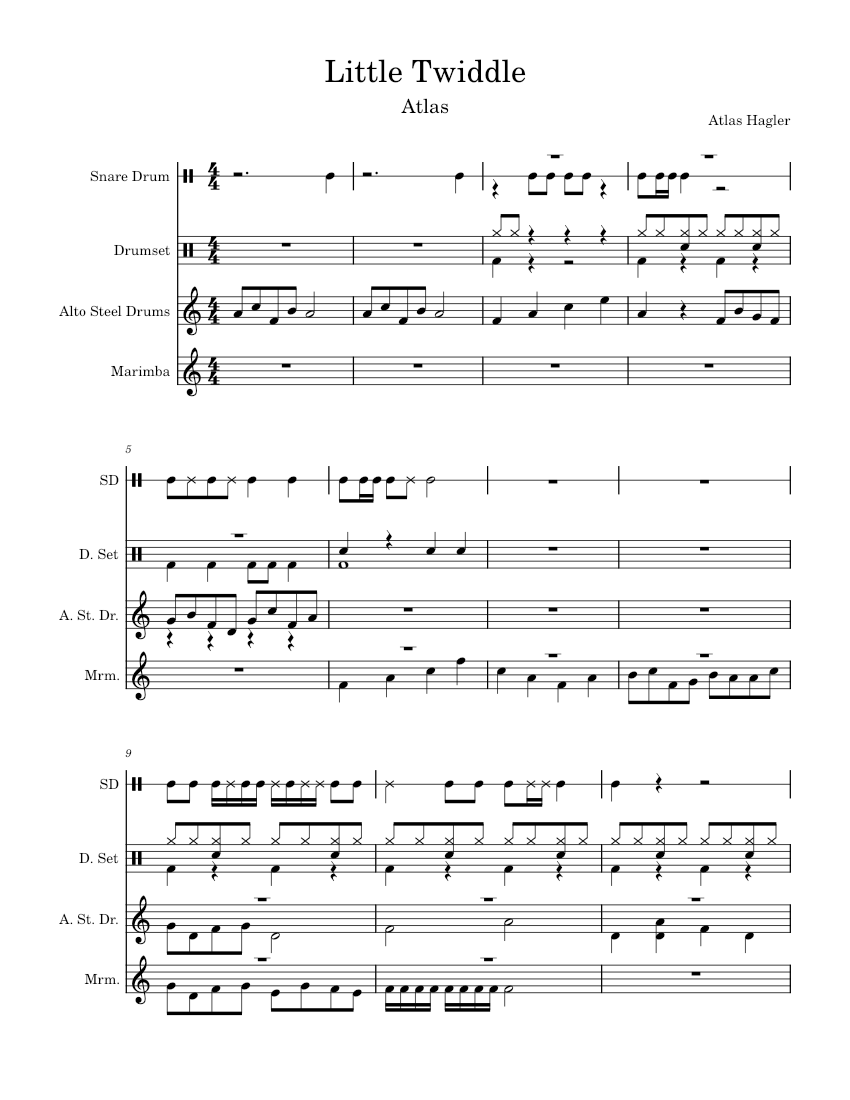 Twiddle String Little Twiddle by Atlas Sheet Music for Drum group, Marimba, Strings ...
