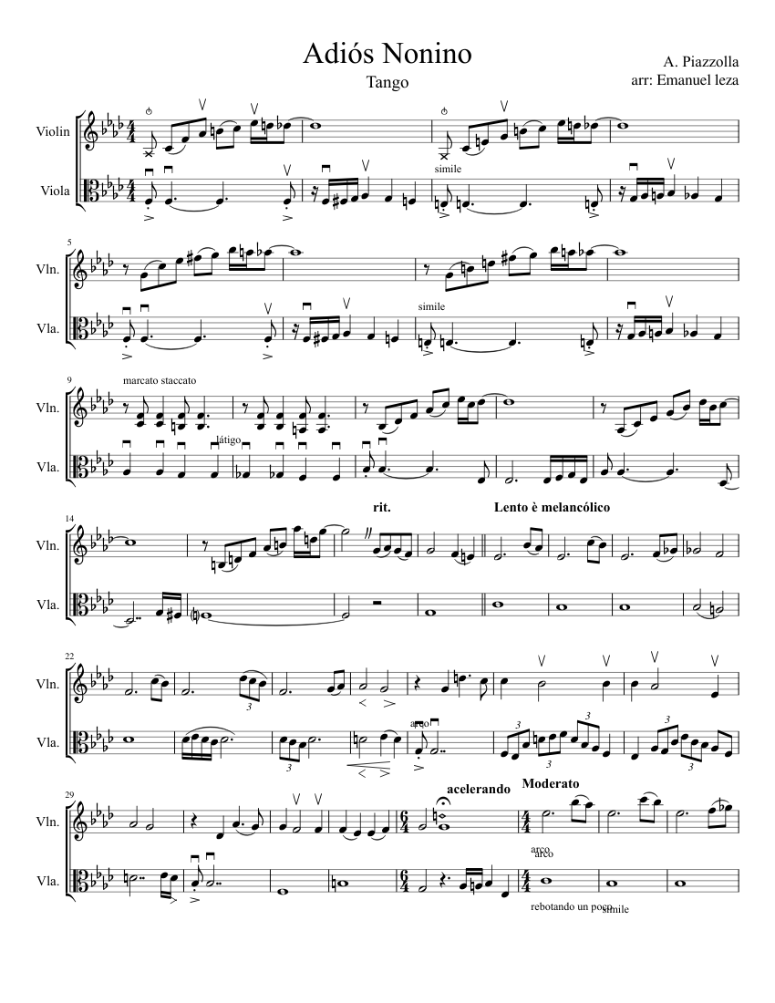 Adios nonino Sheet music for Violin, Viola (Mixed Trio) | Musescore.com