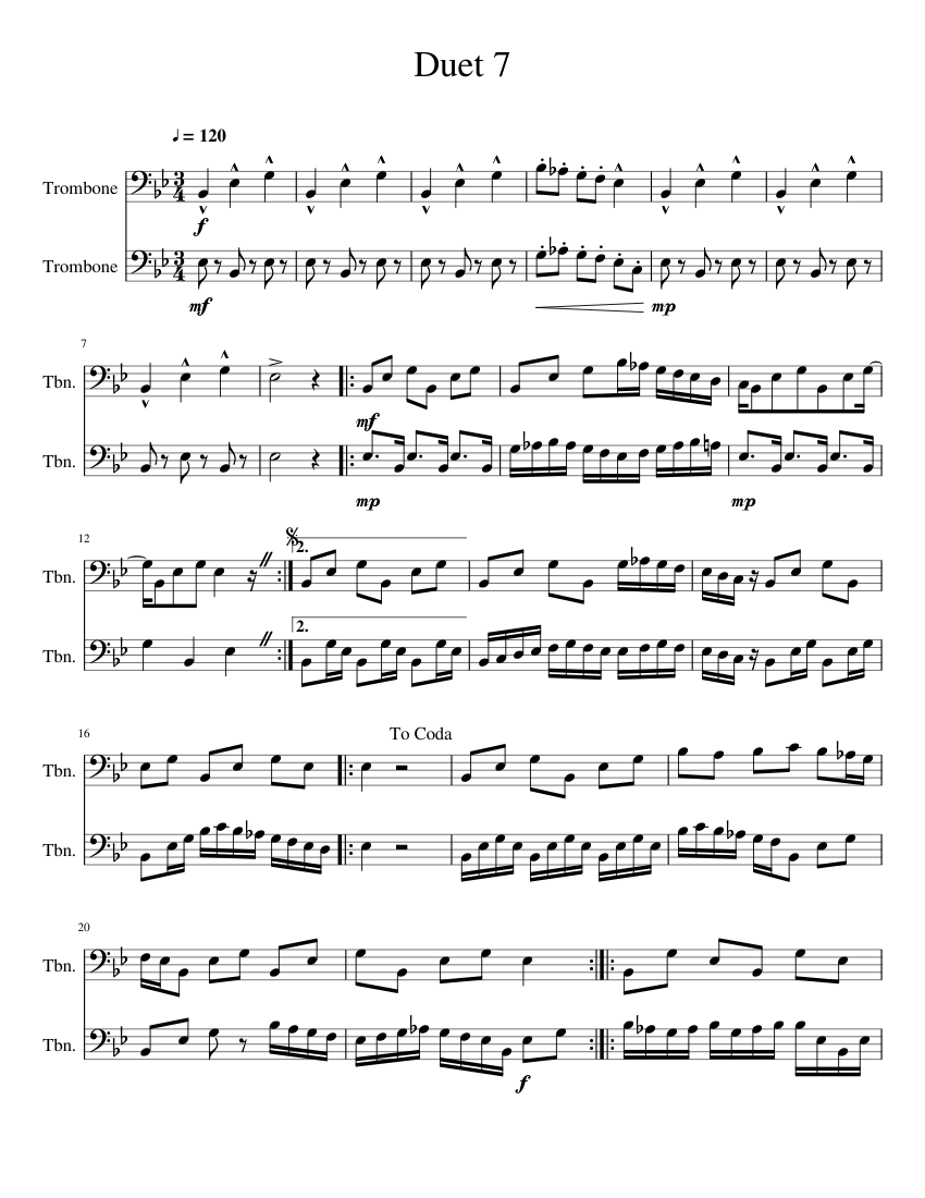 Duet 7 Sheet music for Trombone (Brass Duet) | Musescore.com