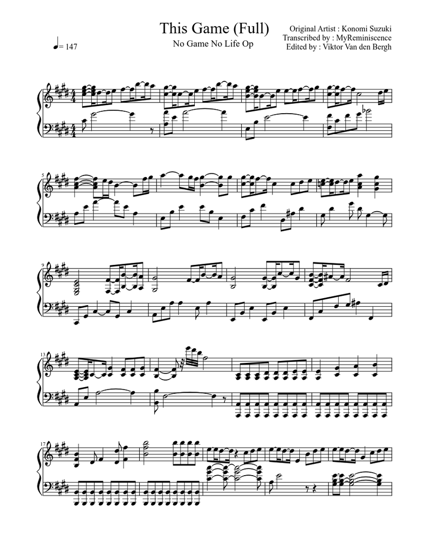 This game" From No Game No Life (full) by MyReminiscence EDIT Sheet music  for Piano (Solo) | Musescore.com