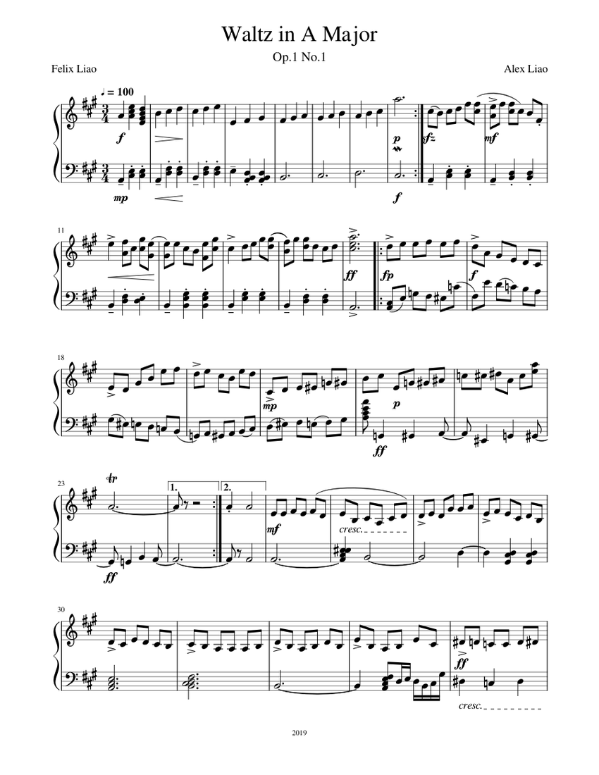 Waltz in A Major Sheet music for Piano (Solo) | Musescore.com