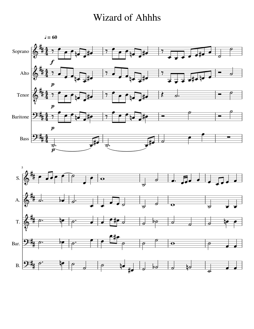 Wizard Of Ahhhs Soprano Sheet Music For Soprano Tenor Alto Bass More Instruments Choral Musescore Com