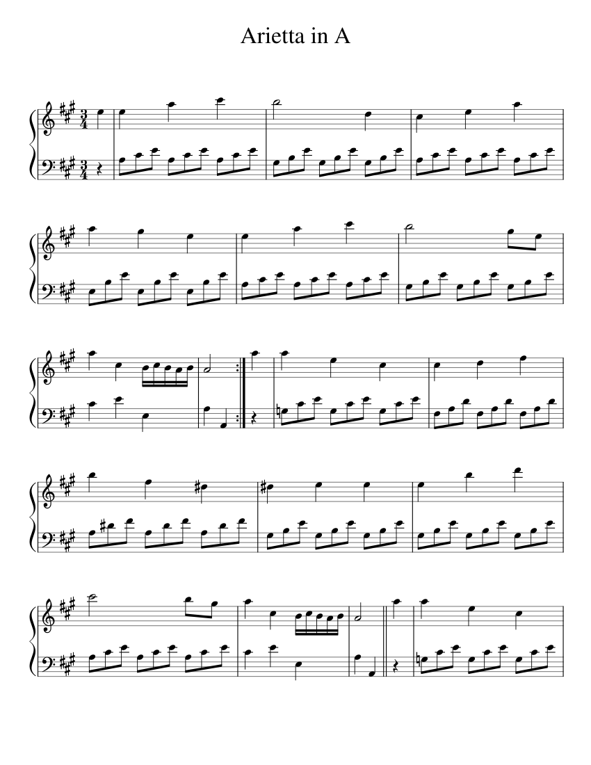 Arietta in A Sheet music for Piano (Solo) Easy | Musescore.com