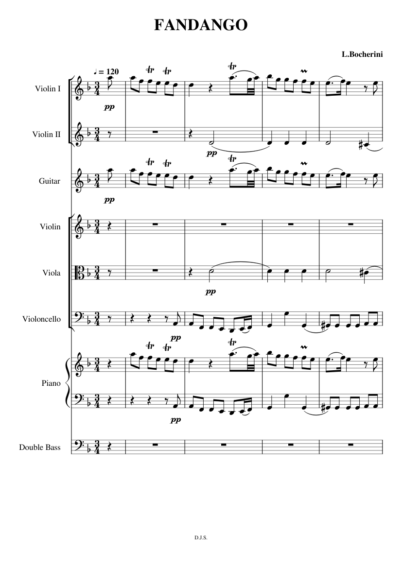 FANDANGO.Versión 3.Boccherini Sheet music for Piano, Contrabass, Violin ...