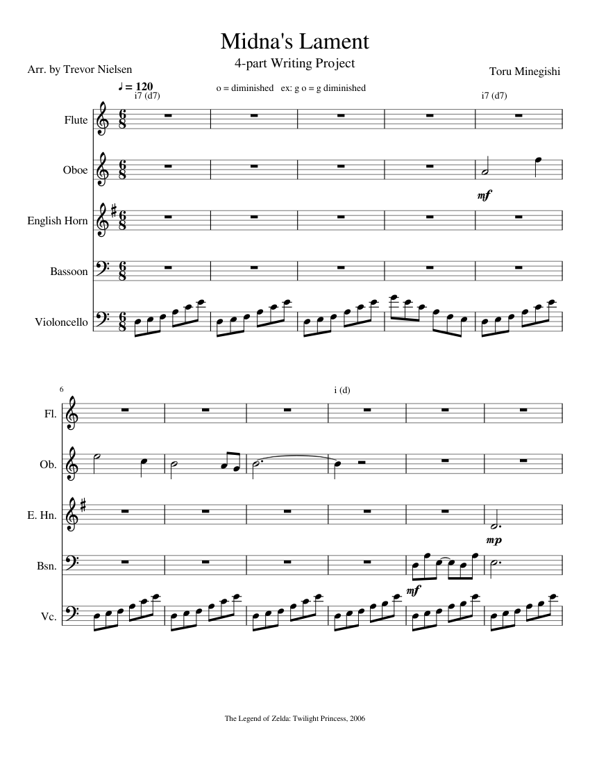Midna's Lament 5-part Theory Project Sheet music for Flute, Oboe, Bassoon,  Cello (Mixed Quintet) | Musescore.com