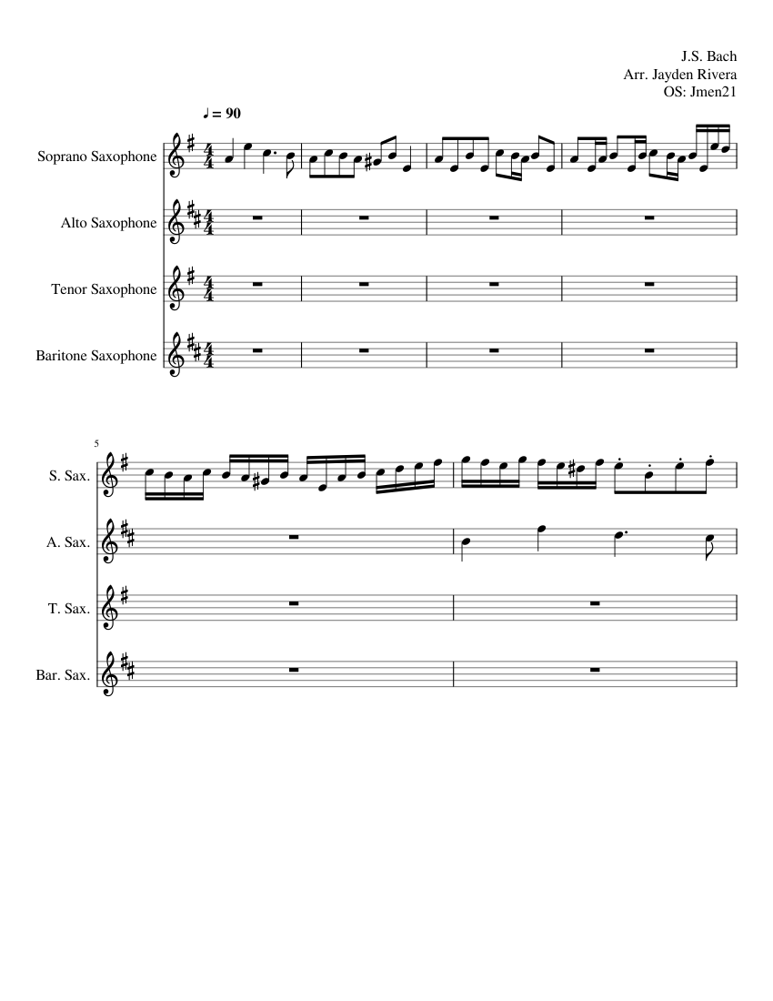 "Little" fugue in G minor Sax quartet Sheet music for Saxophone alto