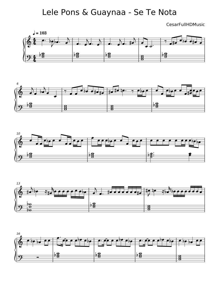 Se Te Nota - Lele Pons Sheet Music for Piano (Piano Duo) | MuseScore.com