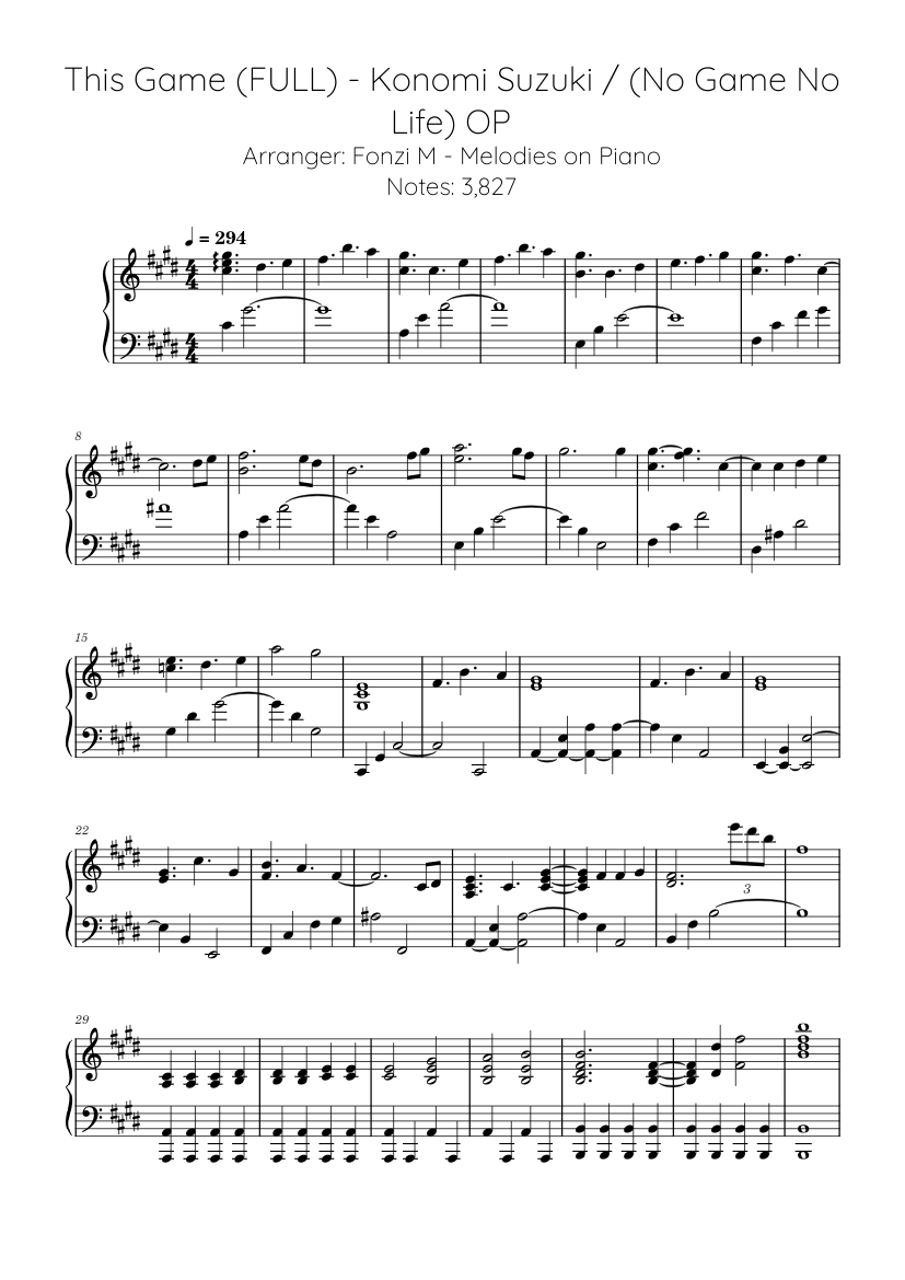 010 - This Game (FULL) - Konomi Suzuki / (No Game No Life) OP Sheet music  for Piano (Solo) | Musescore.com