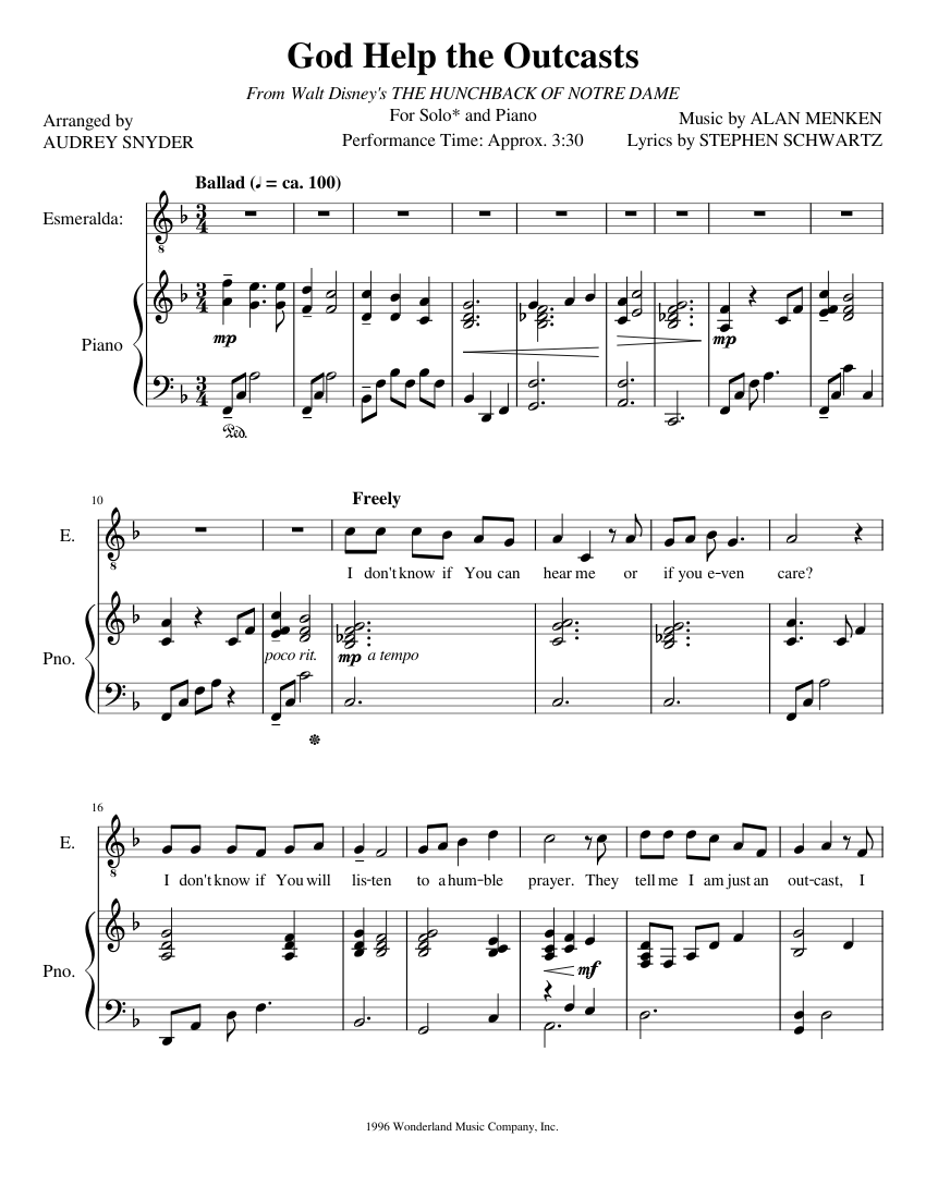 God help the outcasts sheet music for piano piano duo musescore