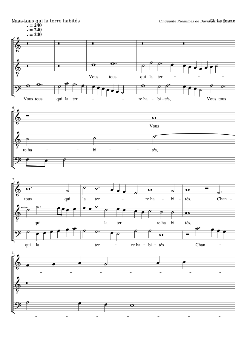 Vous tous qui la terre habités (psalm 100)