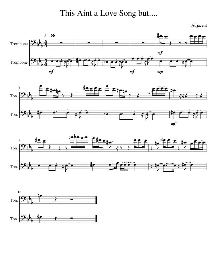 This aint a love song but og sheet music for trombone brass duet