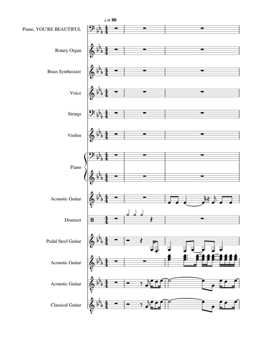 You're Beautiful - james blunt Sheet music for Piano, Organ, Vocals, Guitar  & more instruments (Mixed Ensemble) | Musescore.com