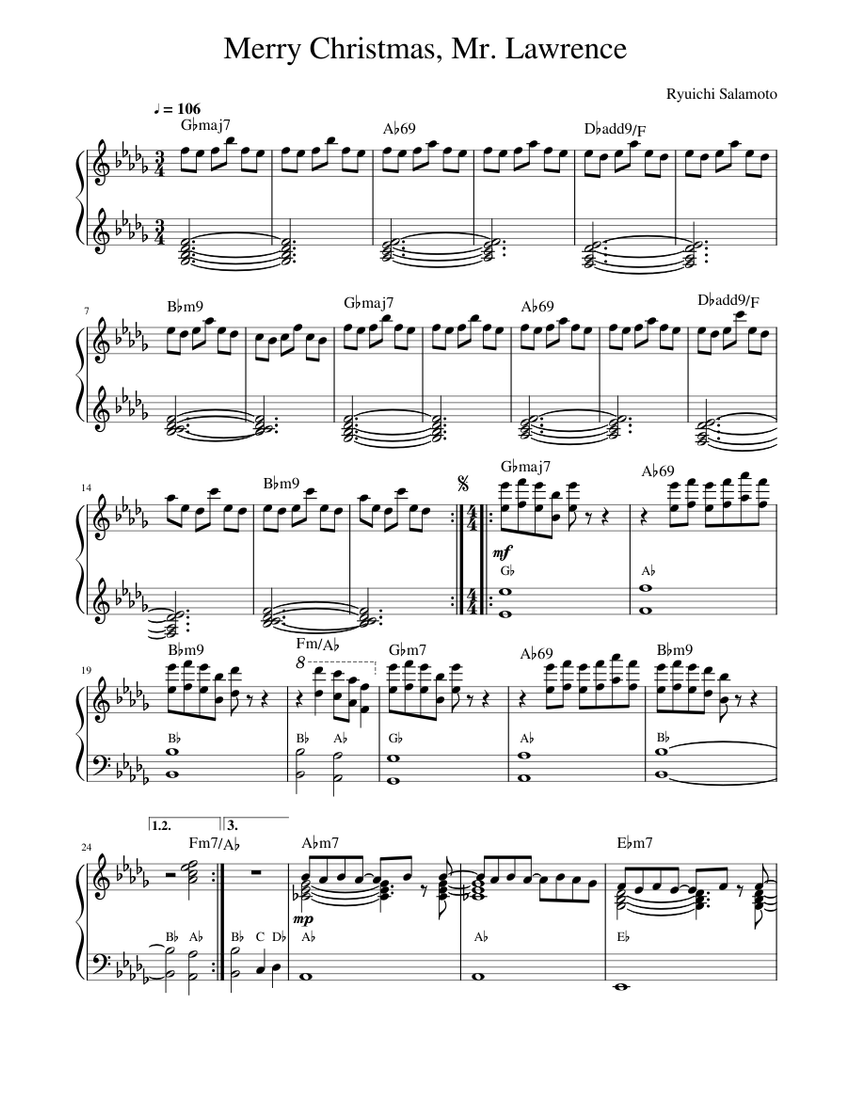Merry Christmas, Mr. Lawrence Sheet music for Piano (Solo) | Musescore.com