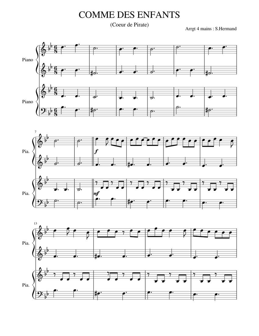COMME DES ENFANTS de Coeur de Pirate Sheet music for Piano (Solo) |  Musescore.com