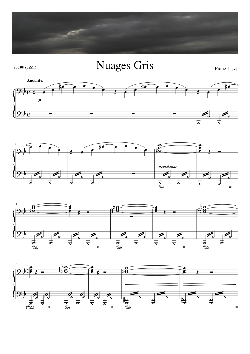 Liszt - Nuages Gris Sheet music for Piano (Solo) | Musescore.com