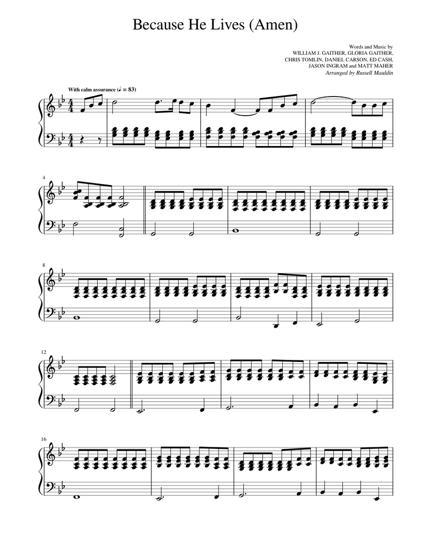 Because_He_Lives_(Amen) Sheet music for Piano (Solo) Download and