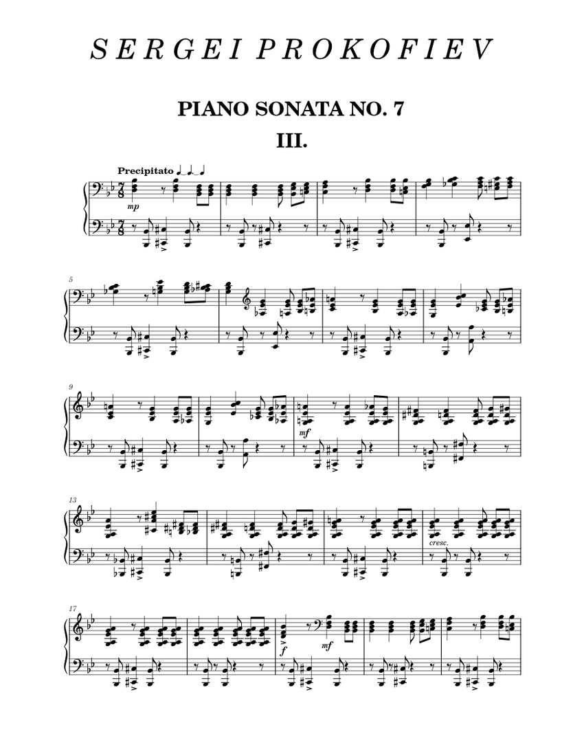 Prokofiev: Sonata no. 7 in B♭ Major (III. Precipitato) Sheet music for Piano  (Solo) | Musescore.com