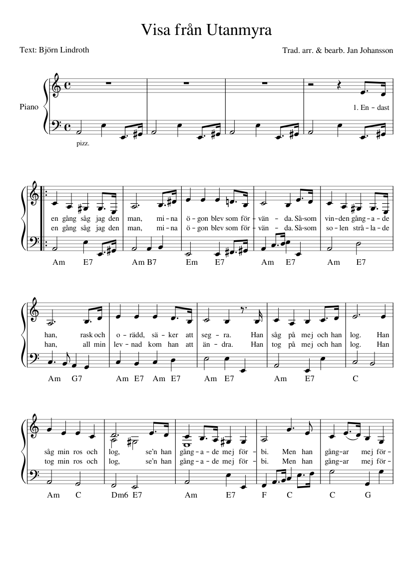 Visa från Utanmyra Sheet music for Piano (Solo) | Musescore.com