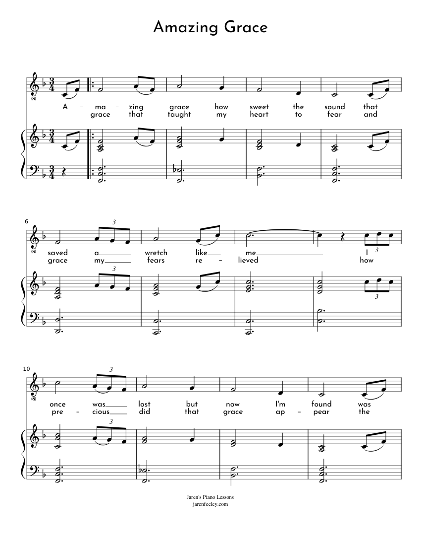 Amazing Grace Sheet music for Piano, Vocals (Piano-Voice) | Musescore.com