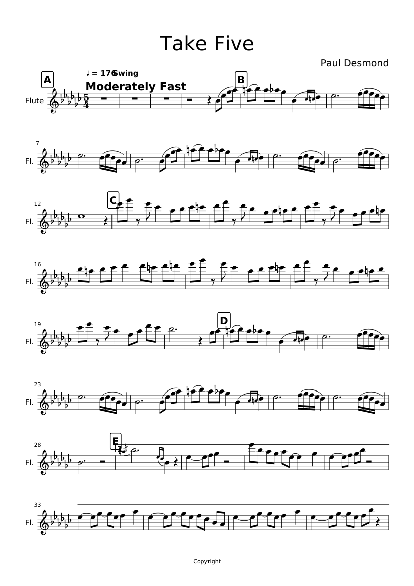 Take Five by osam Sheet Music for Piano, Flute (Solo) | MuseScore.com