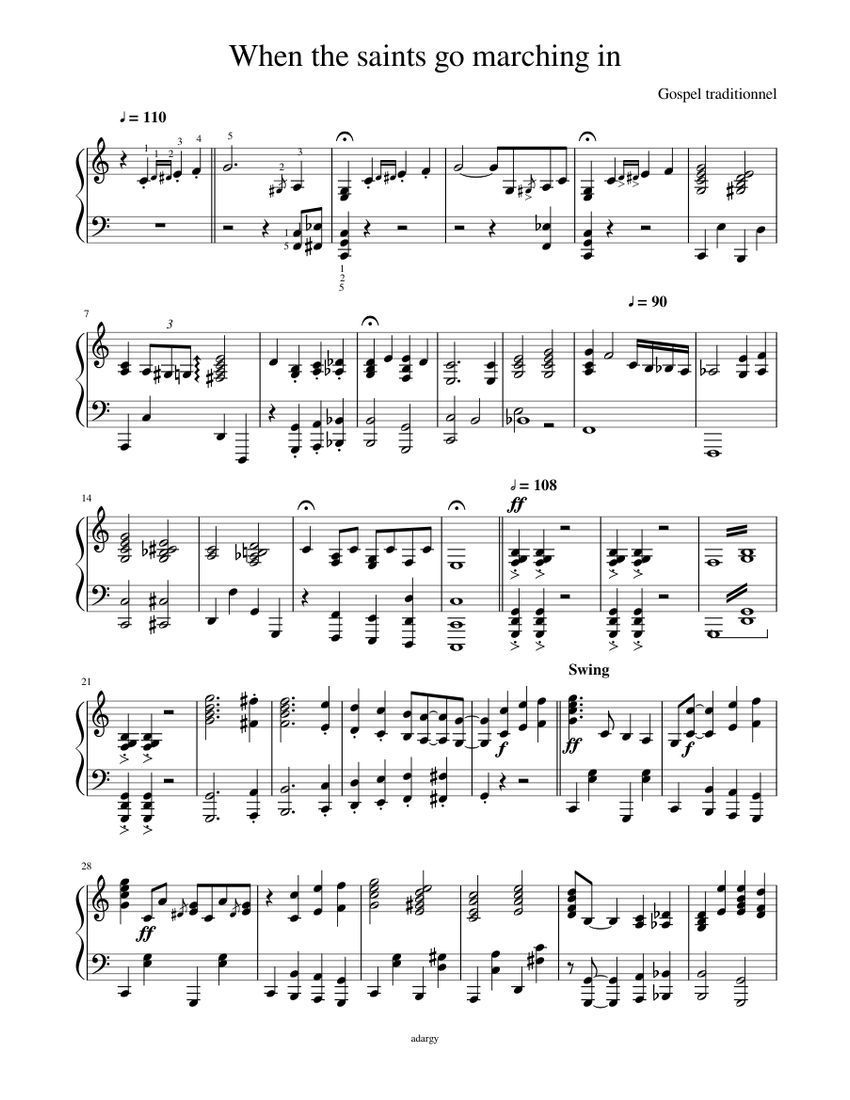 When the saints go marching in Sheet music for Piano (Solo) | Musescore.com
