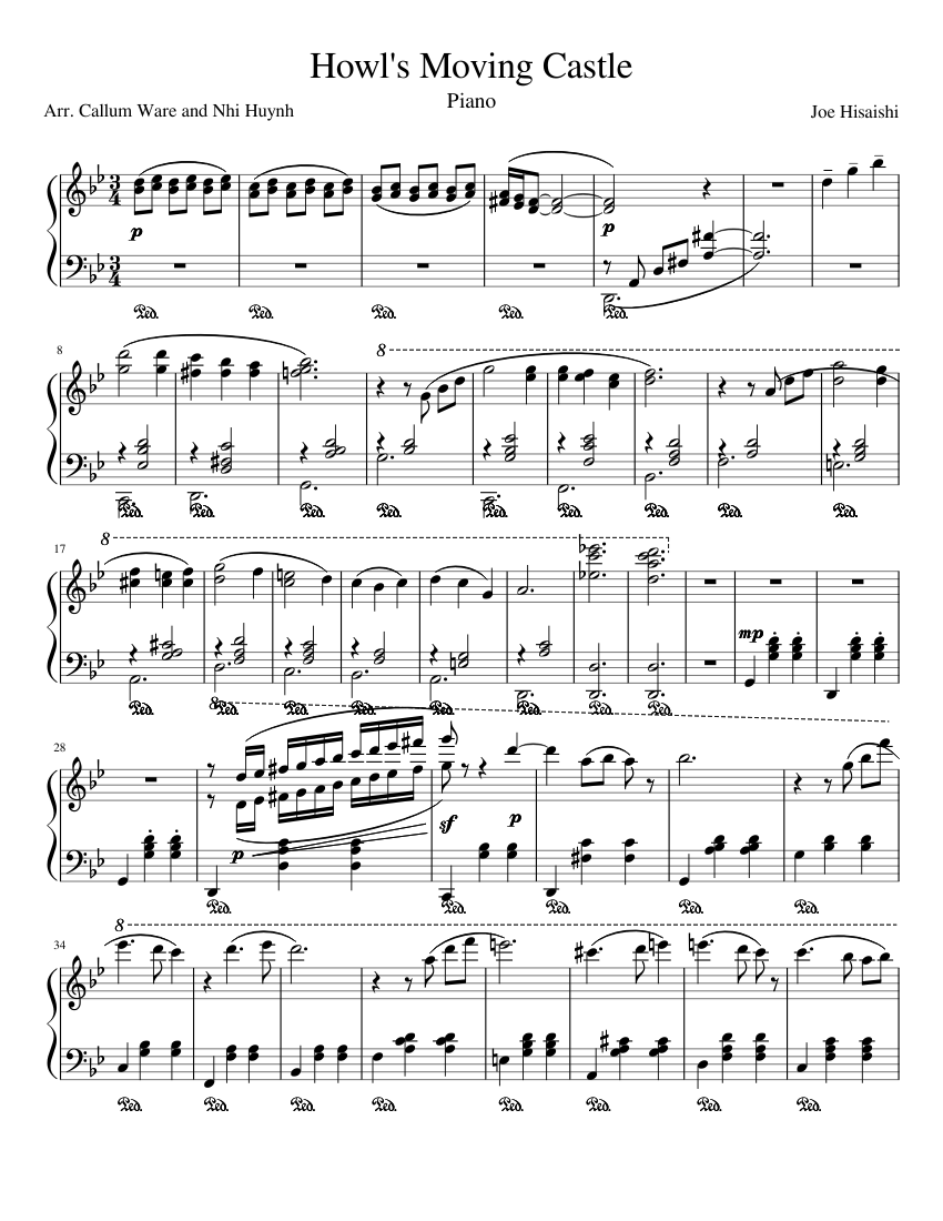 howls moving castle theme song piano sheet
