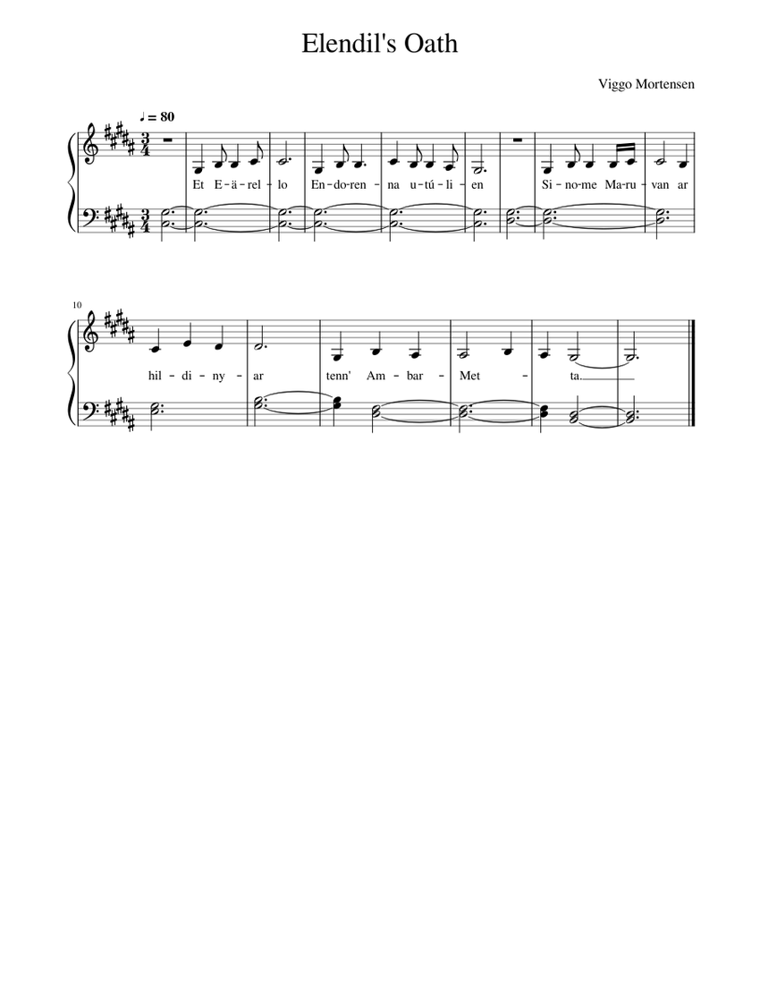 Aragorn's Song (Elendil's Oath) Sheet music for Piano (Solo) | Musescore.com
