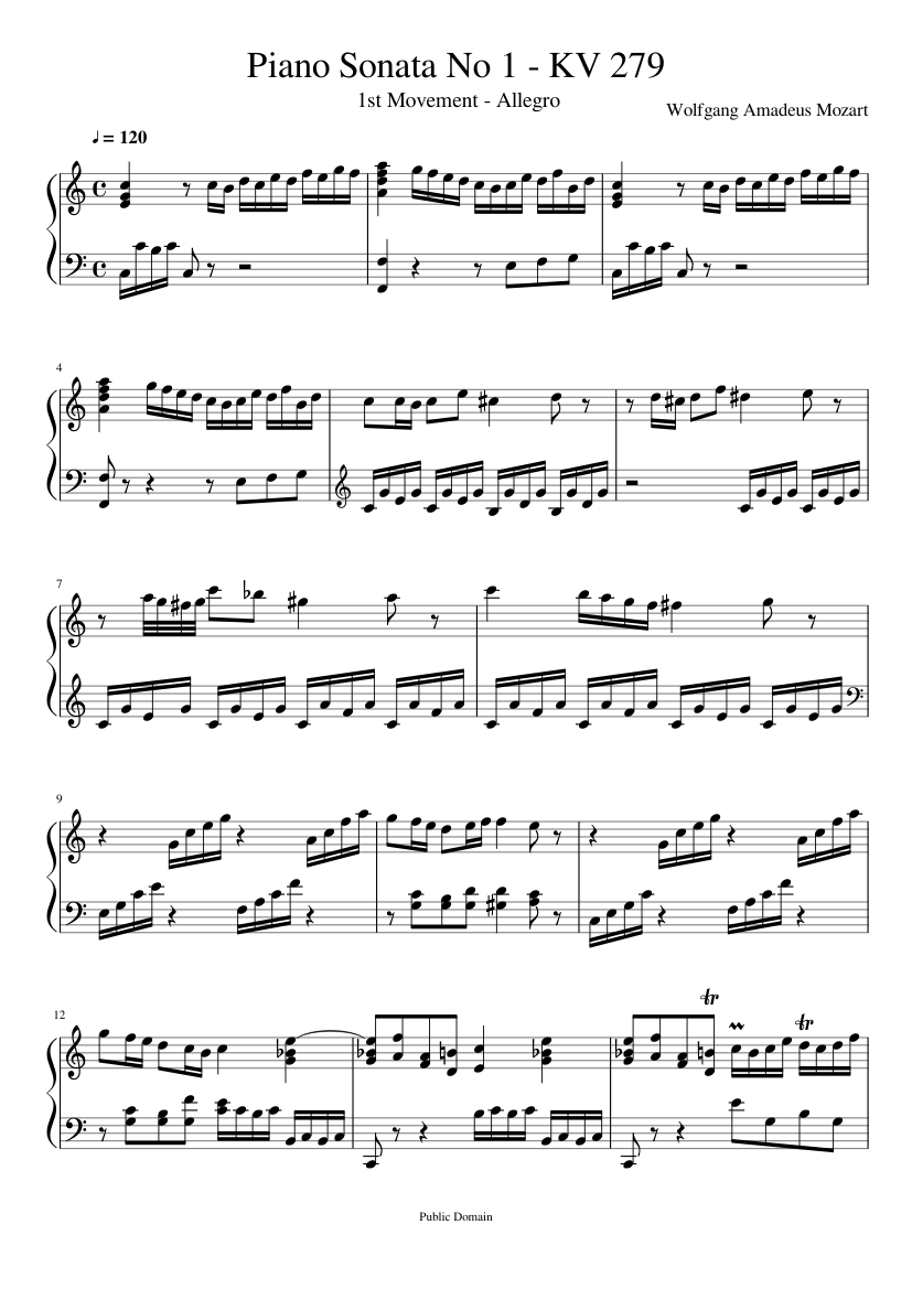 Piano Sonata No 1 Mozart KV 279 Sheet music for Piano (Solo) | Musescore.com