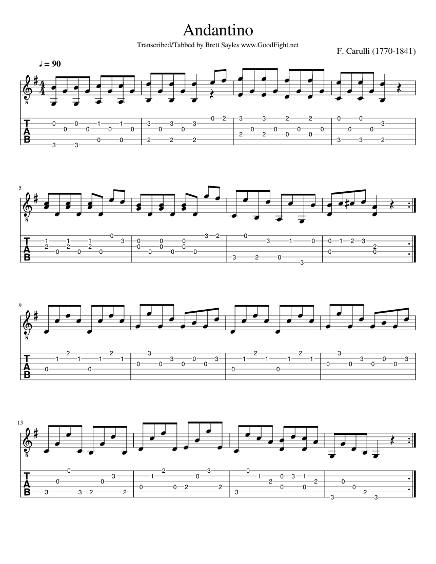 Andantino Sheet music for Guitar (Solo) | Musescore.com