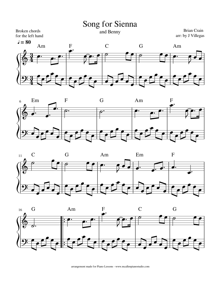 Song for Sienna Sheet music for Piano (Solo) | Musescore.com