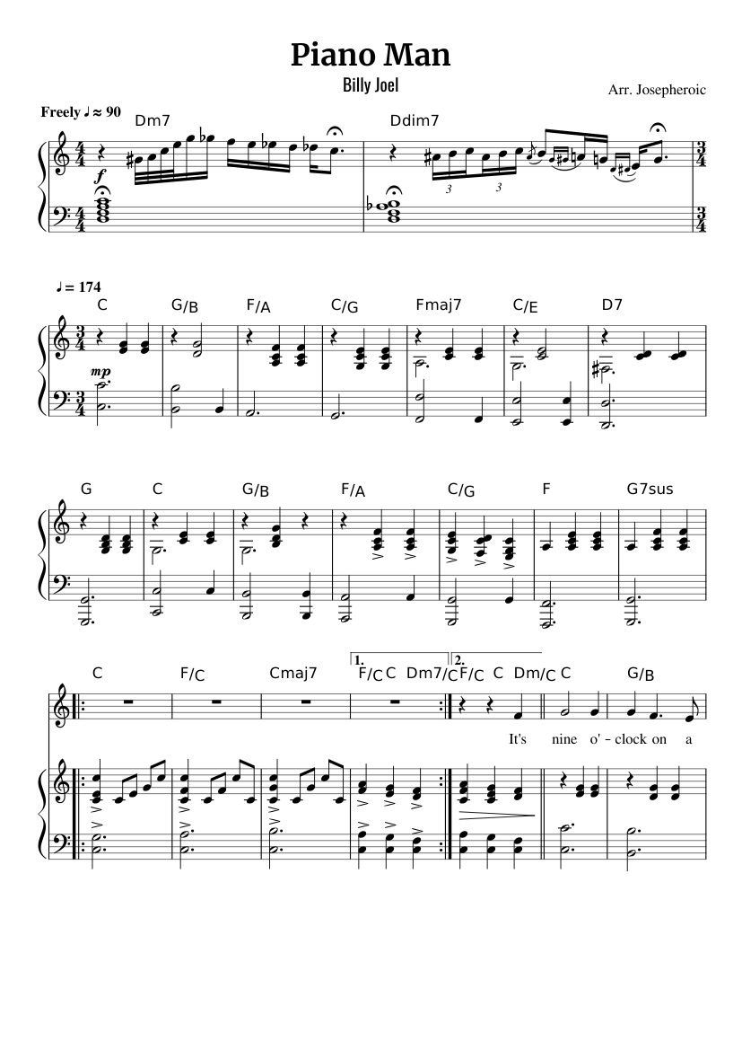 Piano Man The Original Live Version Sheet Music For Piano Flute Solo Musescore Com
