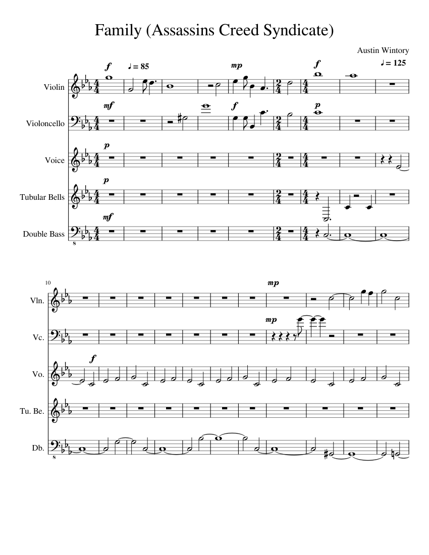 Family (Assassin's Creed Syndicate) Sheet music for Vocals, Contrabass,  Violin, Cello & more instruments (Mixed Quintet) | Musescore.com