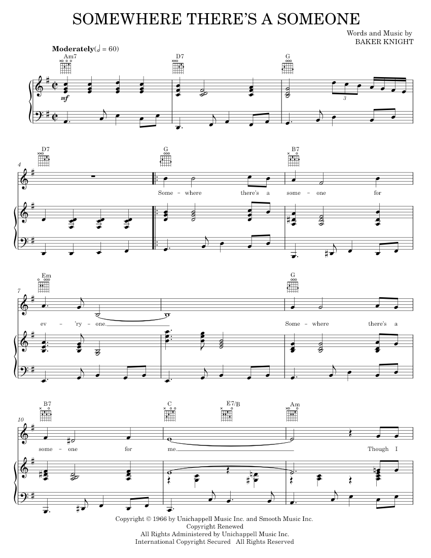 Somewhere There's A Someone Sheet music for Piano, Vocals by Dean