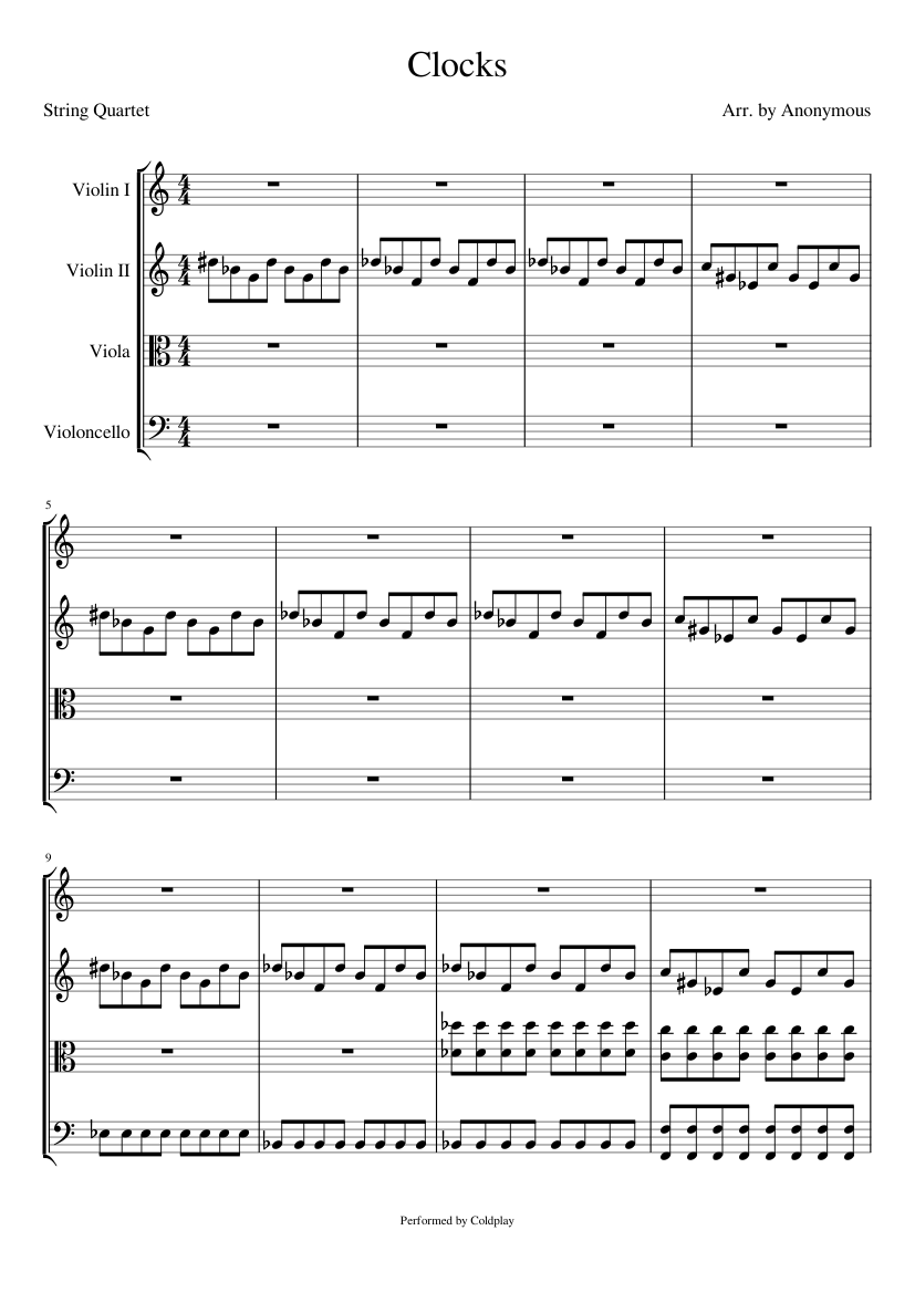 Clocks for String Quartet Sheet music for Violin, Viola, Cello (String  Quartet) | Musescore.com