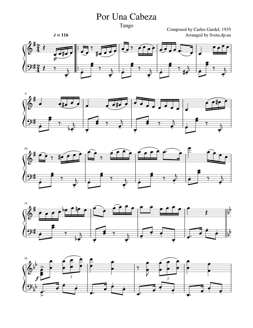 Carlos Gardel Por Una Cabeza Easy Piano Sheet Music For Piano Solo Musescore Com