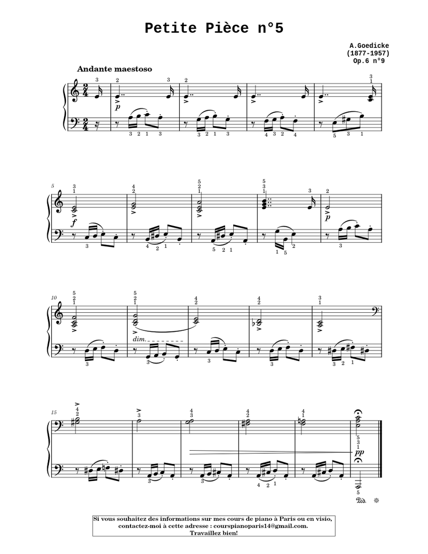 Petite piece n°5 (op.6 n°9) - Goedicke Sheet music for Piano (Solo) |  Musescore.com