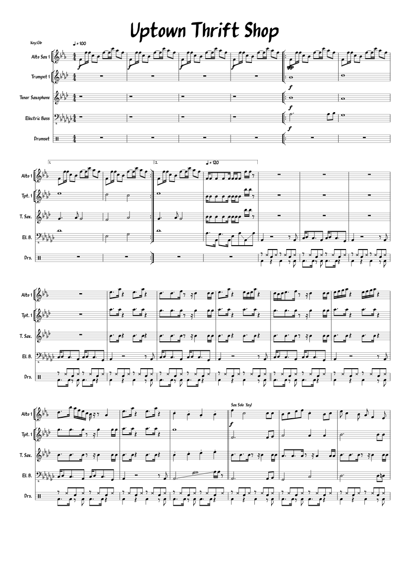 Uptown Thrift Shop Sheet music for Saxophone alto, Saxophone tenor