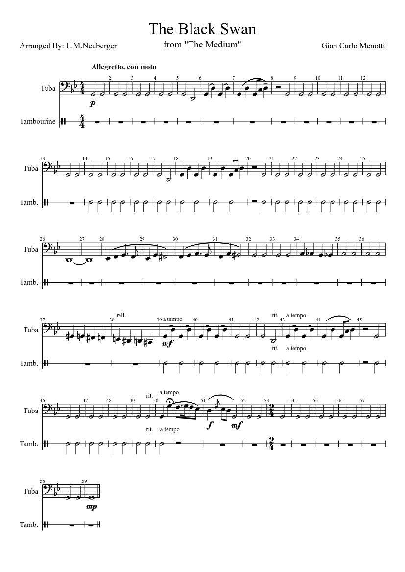 The Black Swan Tuba Tambourine music for Tuba (Solo) | Download and in PDF or free music | Musescore.com