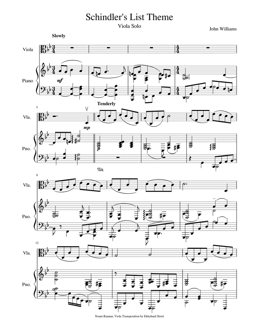 Schindler's List Theme (Viola) Sheet music for Piano, Viola (Solo) |  Musescore.com