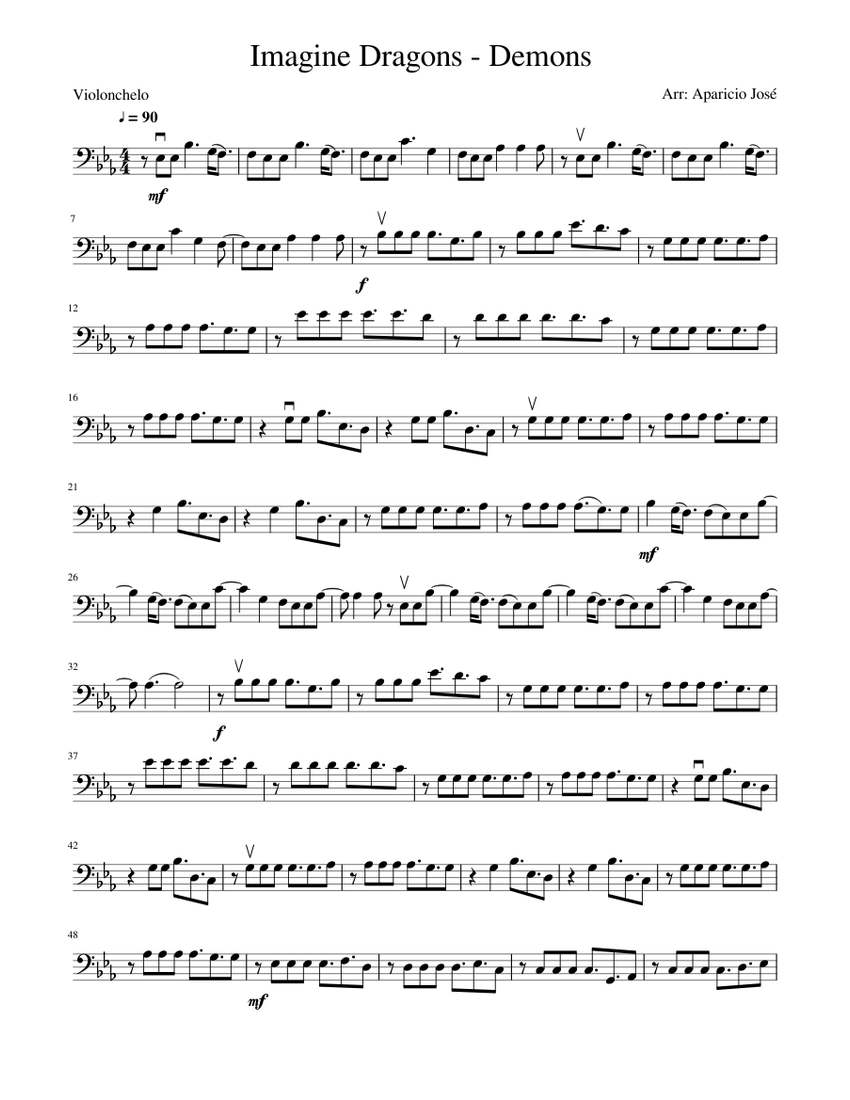 Imagine Dragons Demons Sheet music for Cello (Solo) | Musescore.com