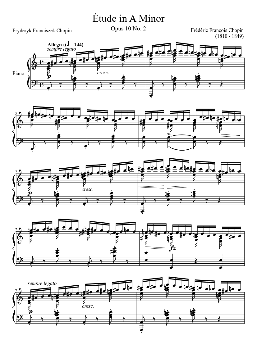 Étude Opus 10 No. 2 in A Minor Sheet music for Piano (Solo) | Musescore.com