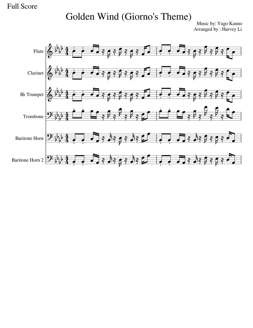 Giorno's Theme Sheet music for Trombone, Flute, in bflat, Trumpet in bflat & more