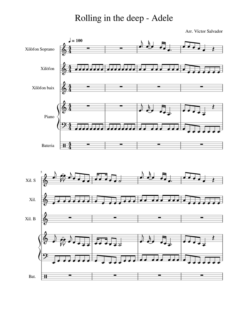 Rolling in the deep Sheet music for Piano, Vibraphone, Glockenspiel ...