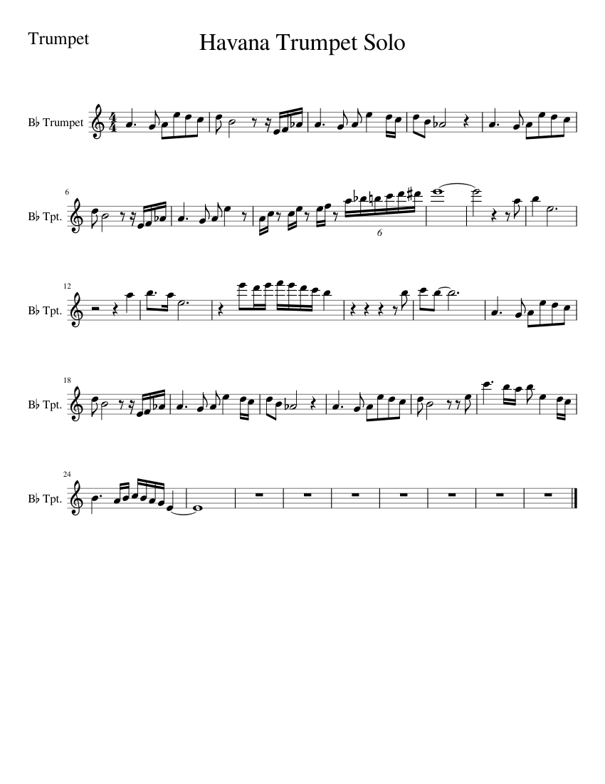 Havana Trumpet Solo Studio Version Sheet music for Piano, Trumpet (In B ...