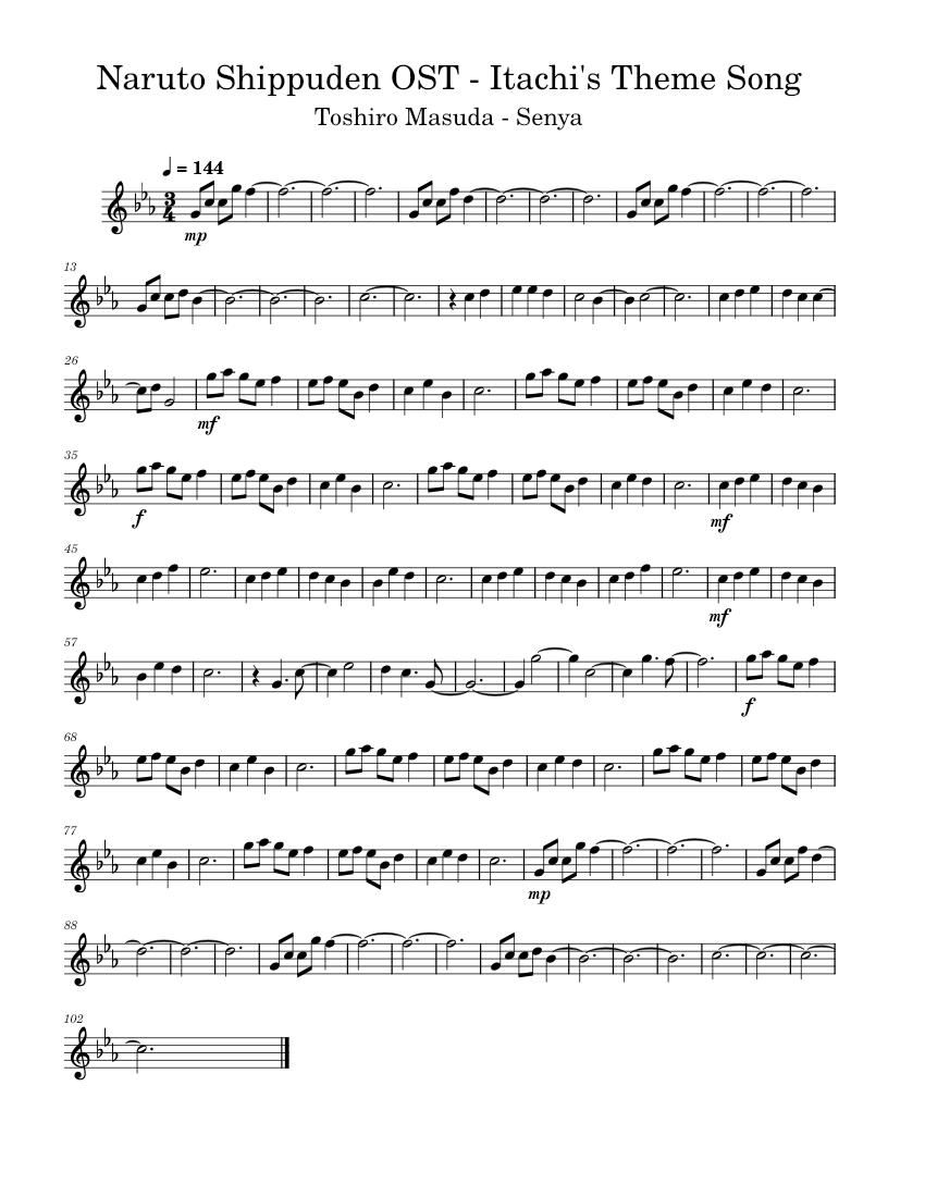 Naruto Shippuden OST Itachi's Theme Song Sheet music for Flute