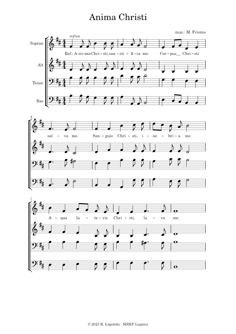 Anima Christi | M. Frisina Sheet Music for Synthesizer (SATB ...